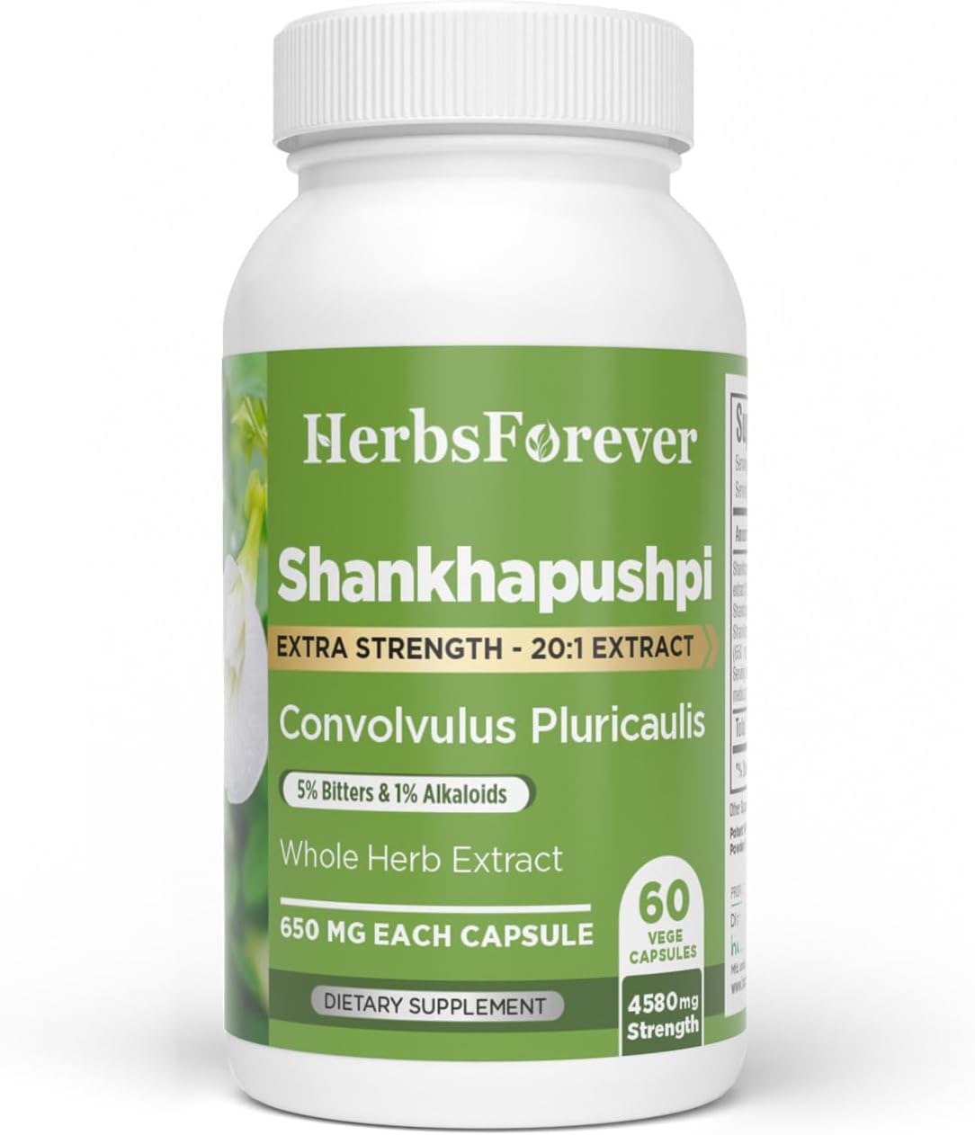 Herbsforever Shankhpushpi (Convolvulus pluricaulis) Extra-Strength Extract - Brain Tonic & Cognitive Focus - 60 Veg Capsules