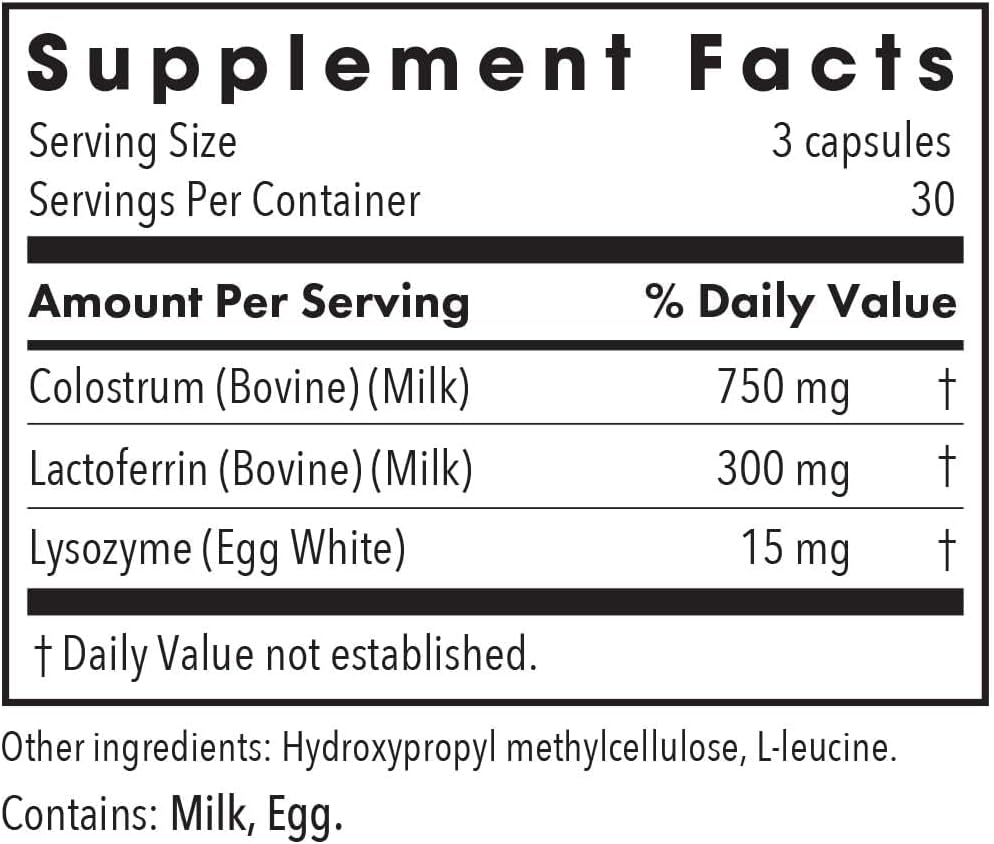 ARG Laktoferrin with Colostrum - 300 mg Lactoferrin & 750 mg Bovine Colostrum - Immune and Gut Health Support - 90 Vegetarian Capsules