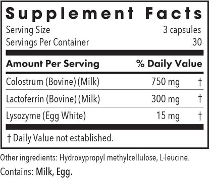 ARG Laktoferrin with Colostrum - 300 mg Lactoferrin & 750 mg Bovine Colostrum - Immune and Gut Health Support - 90 Vegetarian Capsules