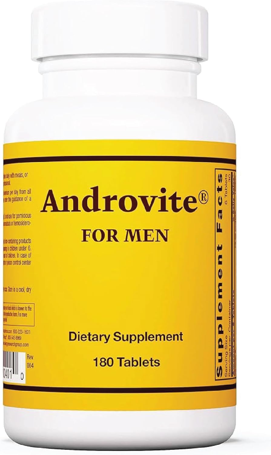 Optimox Androvite for Men - Magnesium Supplement 500 mg, Multivitamin & Multimineral, Calcium-Free - 180 Tablets