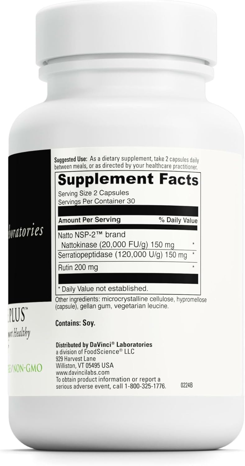 DAVINCI Labs Nattokinase Plus - High-Potency 20,000 FU/g Blood Flow Support - 60 Capsules