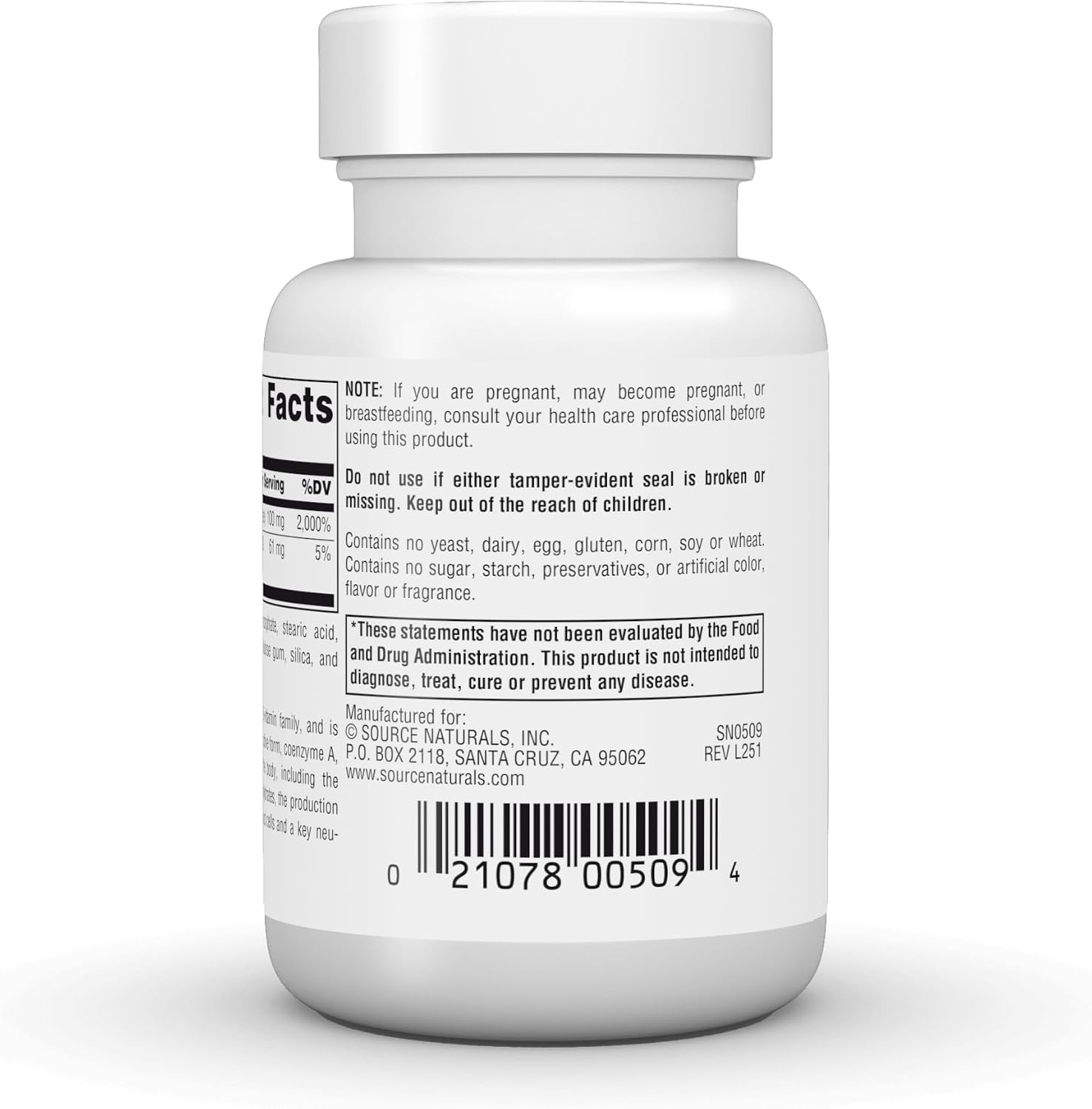 Source Naturals Pantothenic Acid 100 mg - Vitamin B5 Natural Health Product (100 Tablets)