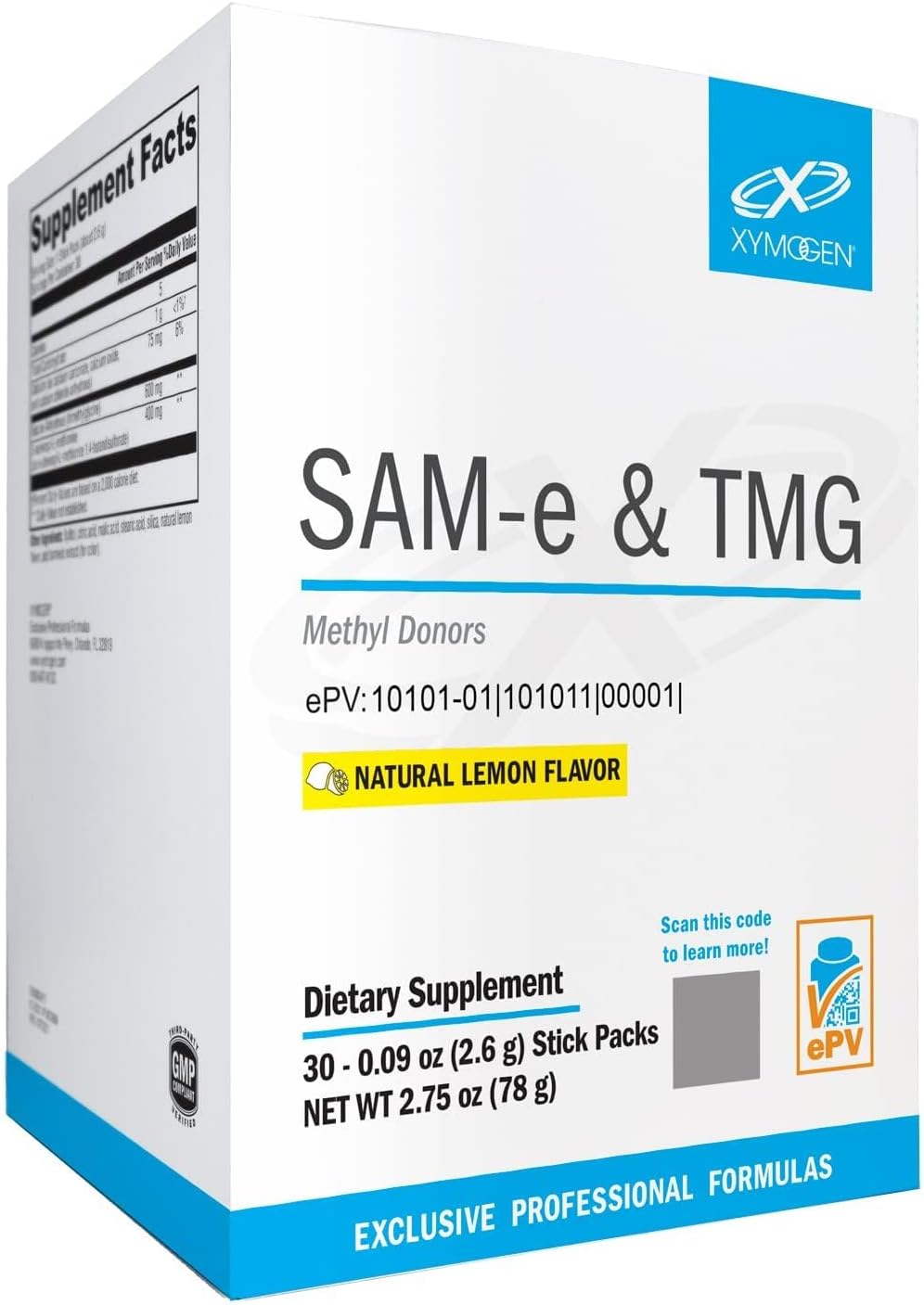XYMOGEN SAM-e & TMG - 400 mg SAM-e & 600 mg TMG - Methylation Support - Gluten-Free, Vegan - Lemon Flavour - 30 Servings