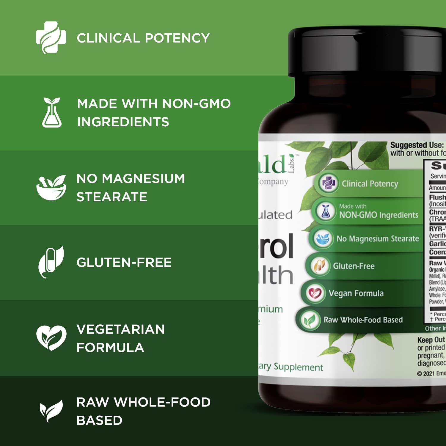 EMERALD LABS Cholesterol Health – with CoQ10, Flush-Free Niacin, RYR-VA, and Garlic for Cardiovascular Support – 90 Vegetable Capsules