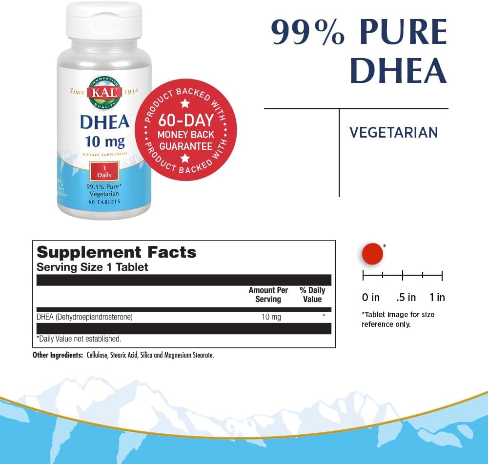 KAL DHEA-10 Tablets – 10 mg DHEA Supplement for Hormone Balance – 60 Tablets