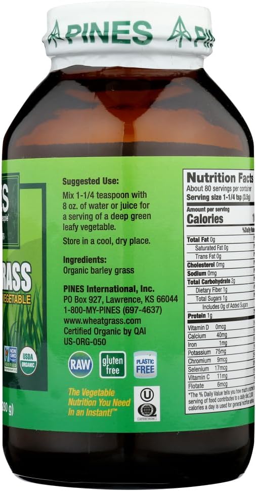 Pines Barley Grass Powder – Organic, 10 oz (284 g)