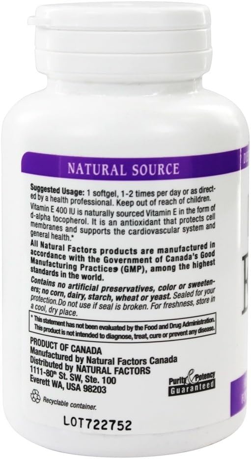 Natural Factors Mixed Vitamin E 400 IU - Supports Heart Health and Immune Function with Mixed Tocopherols - 90 Softgels