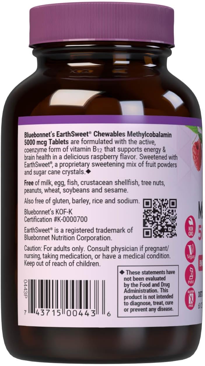 Bluebonnet EarthSweet Methylcobalamin 5000 mcg Chewable Tablets, Raspberry - görsel 3