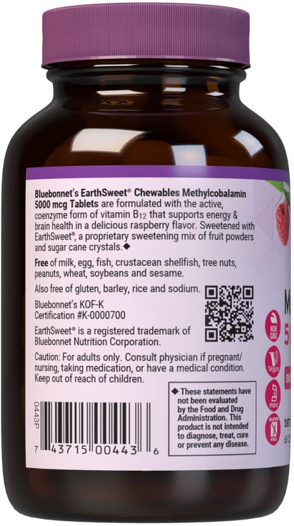 Bluebonnet EarthSweet Methylcobalamin 5000 mcg Chewable Tablets, Raspberry