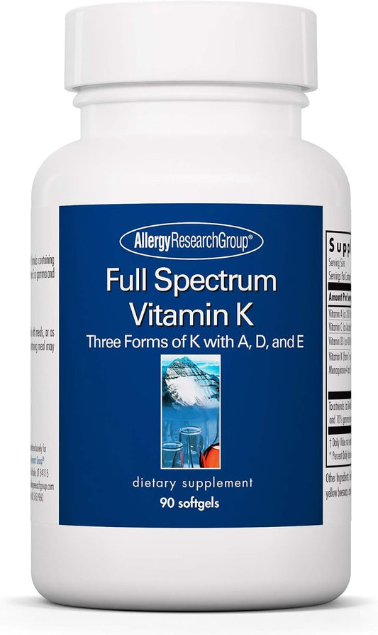 Allergy Research Group Full Spectrum Vitamin K – K1, MK-4, MK-7 plus A, C, D3, 90 Softgels