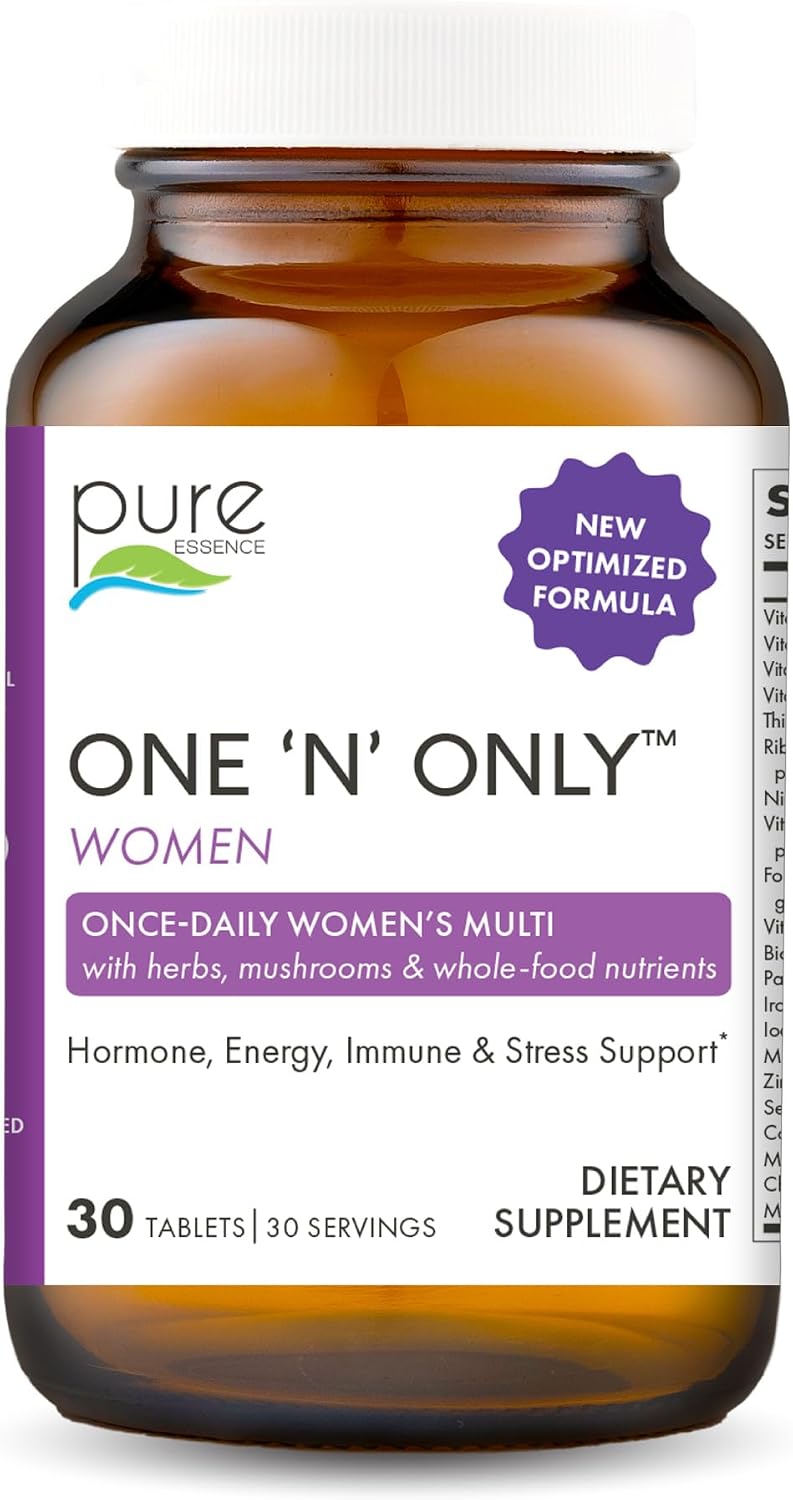 PURE ESSENCE LABS One N Only Multivitamin for Women, Natural Once-Daily Herbal Supplement with Vitamin D3, B12, and Biotin with Whole Foods, 30 Tablets