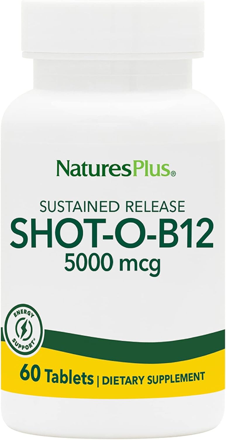 NaturesPlus Shot-O-B12 5000 mcg – Sustained Release Vitamin B12 Tablets – Methylcobalamin – 30 Servings