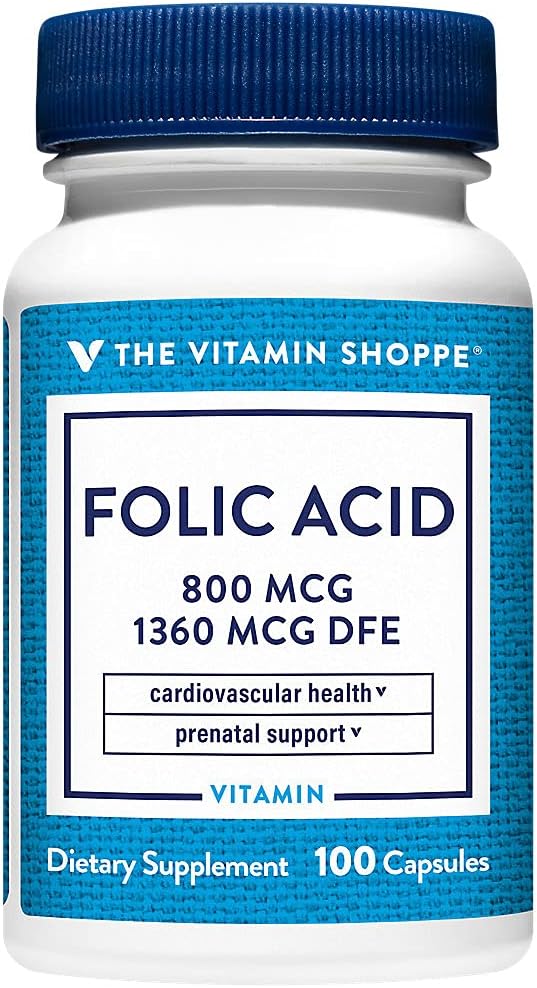 The Vitamin Shoppe Folic Acid 800 mcg, Prenatal Support – 300 Capsules