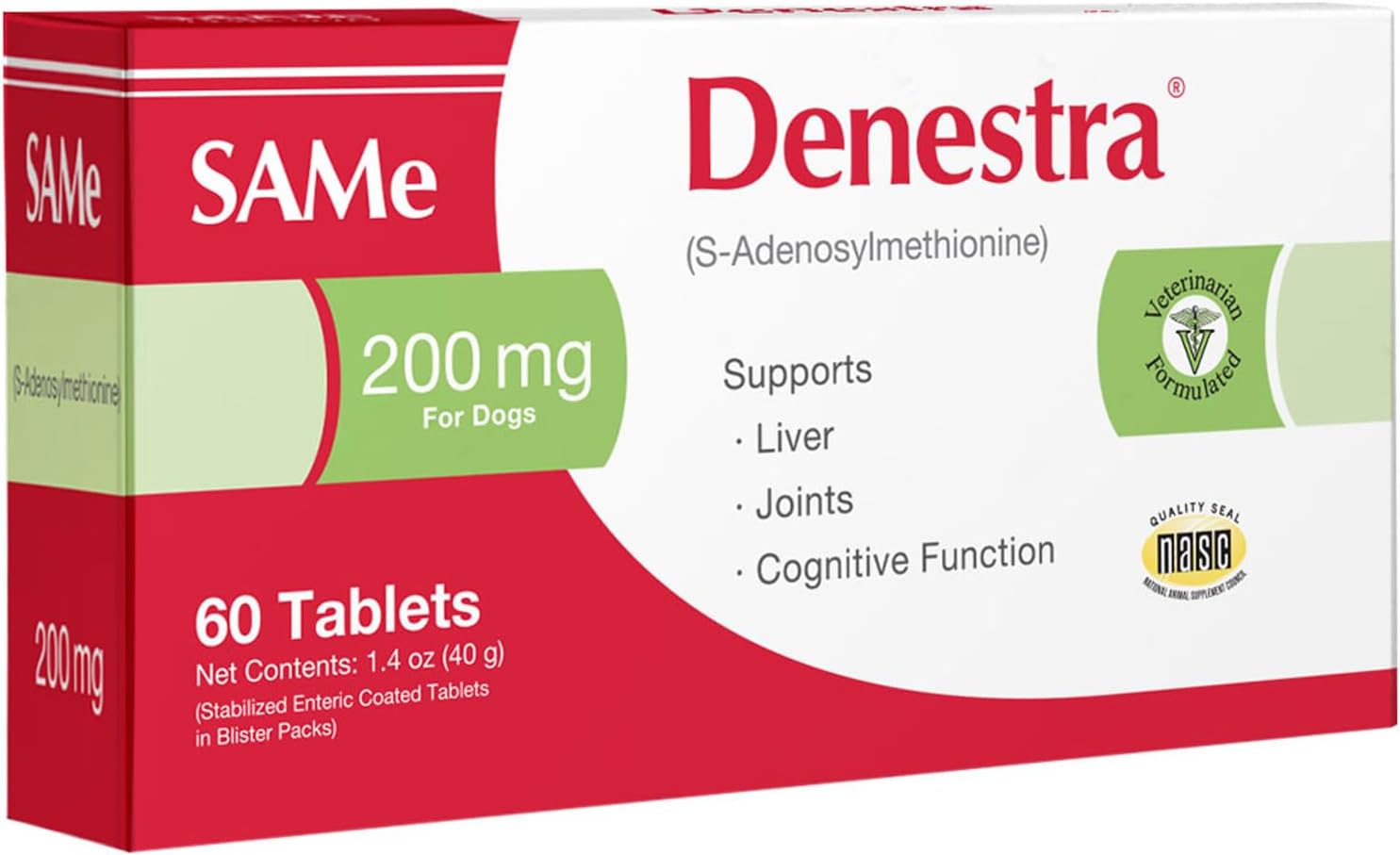 Denestra SAMe for Dogs – S-Adenosyl-L-Methionine (SAMe) – Liver, Joint & Cognitive Support for Dogs – Promotes Brain Function & Mobility – Vet-Approved Formula – 200 mg – 60 Tablets