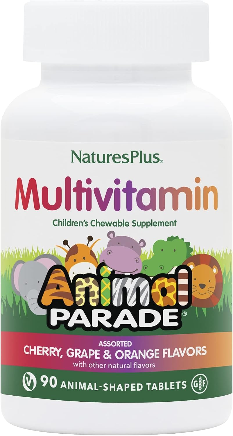 NaturesPlus Animal Parade Children's Chewable Multivitamin - 180 Animal-Shaped Tablets - Natural Assorted Flavors