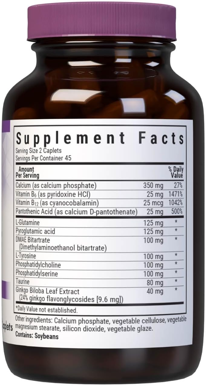 BlueBonnet Nutrition Power Thought Nootropic Brain Support Supplement with Phosphatidylserine, B Vitamins, Ginkgo, L-Tyrosine for Daily Focus* – Non-GMO, Gluten-Free – 90 Caplets