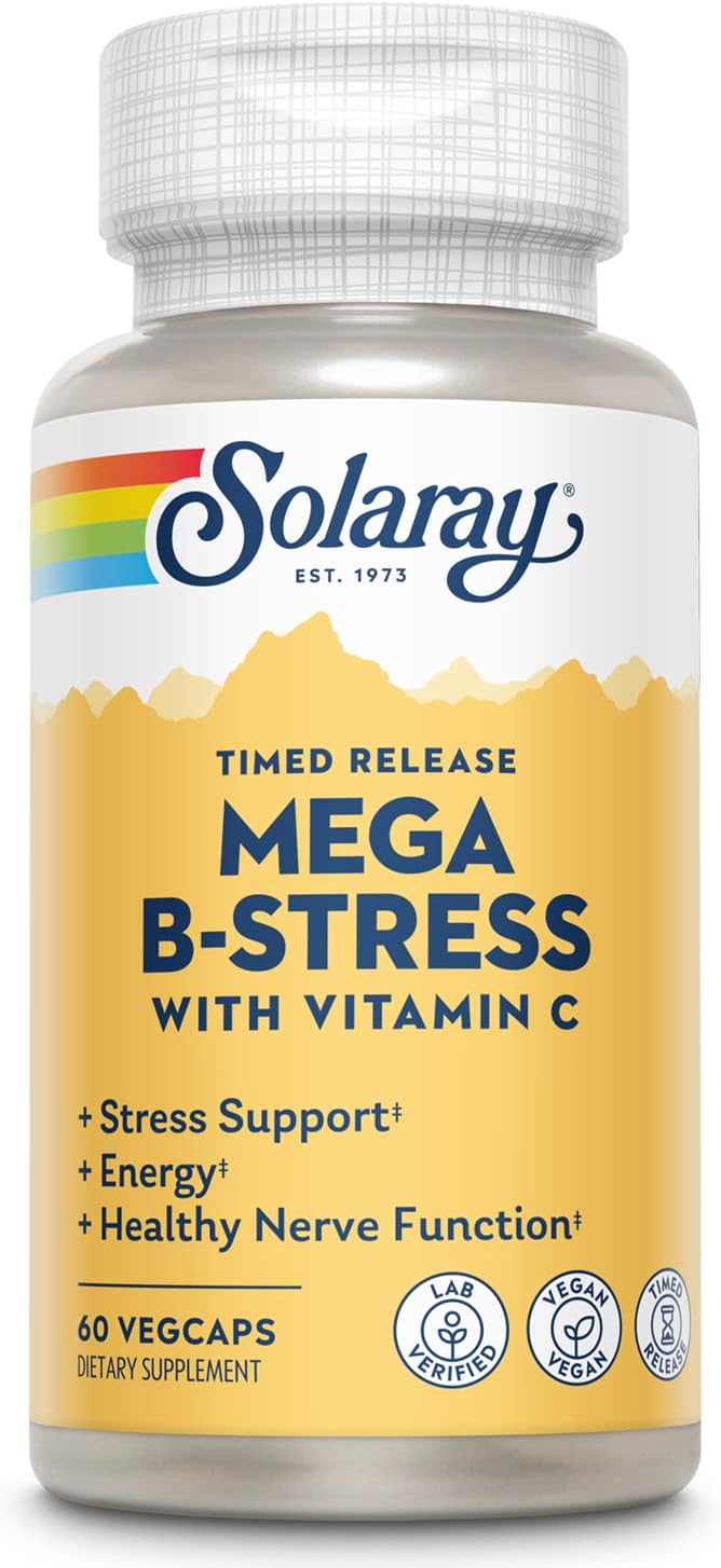 SOLARAY Mega Vitamin B-Stress - Timed-Release Vitamin B Complex with Vitamin B12, B6, Folic Acid, and Vitamin C - Vegan, 240 Count