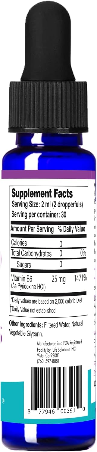 Life Solutions Vitamin B6 Pyridoxine HCl - Liquid B6 Supplement 25 mg, 60 mL