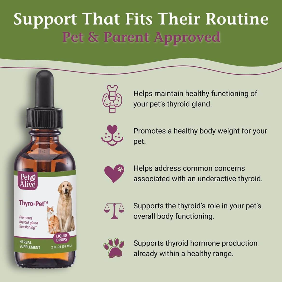 PetAlive Thyro-Pet – Herbal Thyroid Support Supplement for Dogs & Cats – 59 mL Liquid Tincture