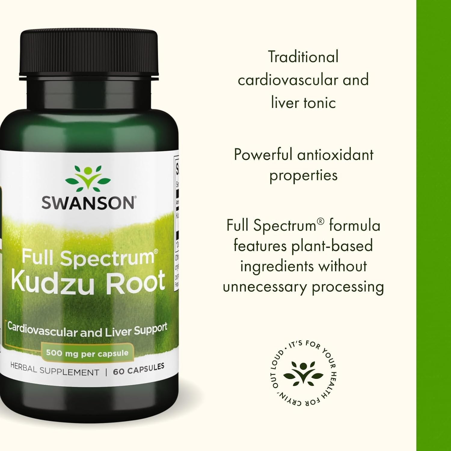 Swanson Full Spectrum Kudzu Root - Herbal Supplement Supporting Heart Health & Liver Health - May Support Healthy Blood Pressure & Cholesterol Levels - (60 Capsules, 500mg Each)