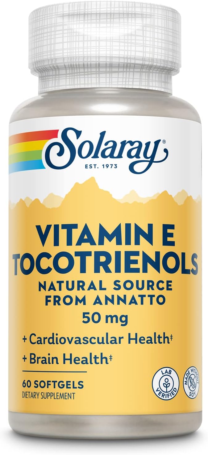 SOLARAY Vitamin E Tocotrienols 50 mg | Brain and Heart Health Support | Soy-Free | 50 Capsules