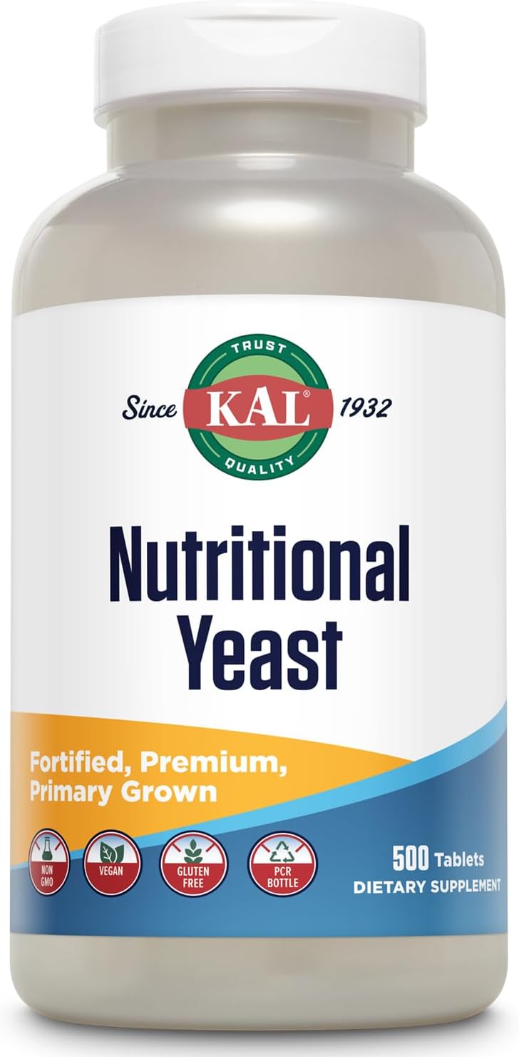 KAL Nutritional Yeast Supplement – Fortified with B Vitamins, Biotin, Folic Acid and Amino Acids – 500 Tablets