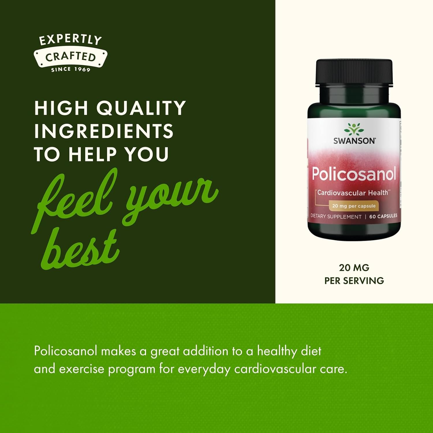 Swanson Policosanol 20 mg, 60 Capsules - Cardiovascular Health Supplement