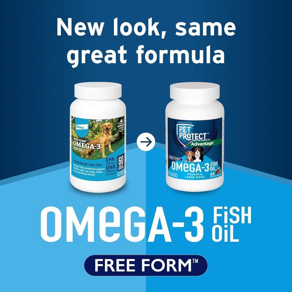 Free Form Snip Tips Omega-3 Fish Oil Liquid Supplement for Medium and Large Dogs, 60 Count