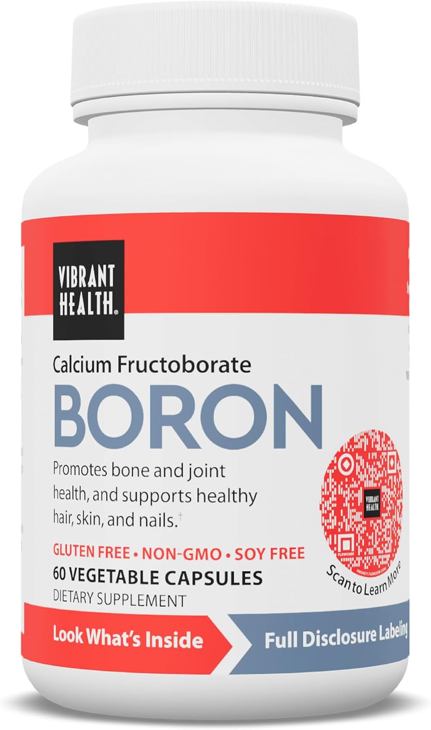 Vibrant Health Super Natural Boron – Calcium Fructoborate Supplement for Joint, Hormone & Connective Tissue Support (60 Count)