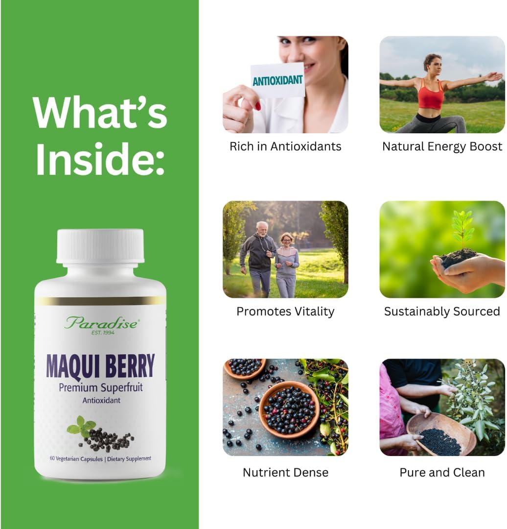 Paradise Herbs, Organic Maqui Berry Extract, 400 mg, Fresh Freeze-Dried Concentrate for Superior Potency, Non-GMO, Vegan, 60 Capsules