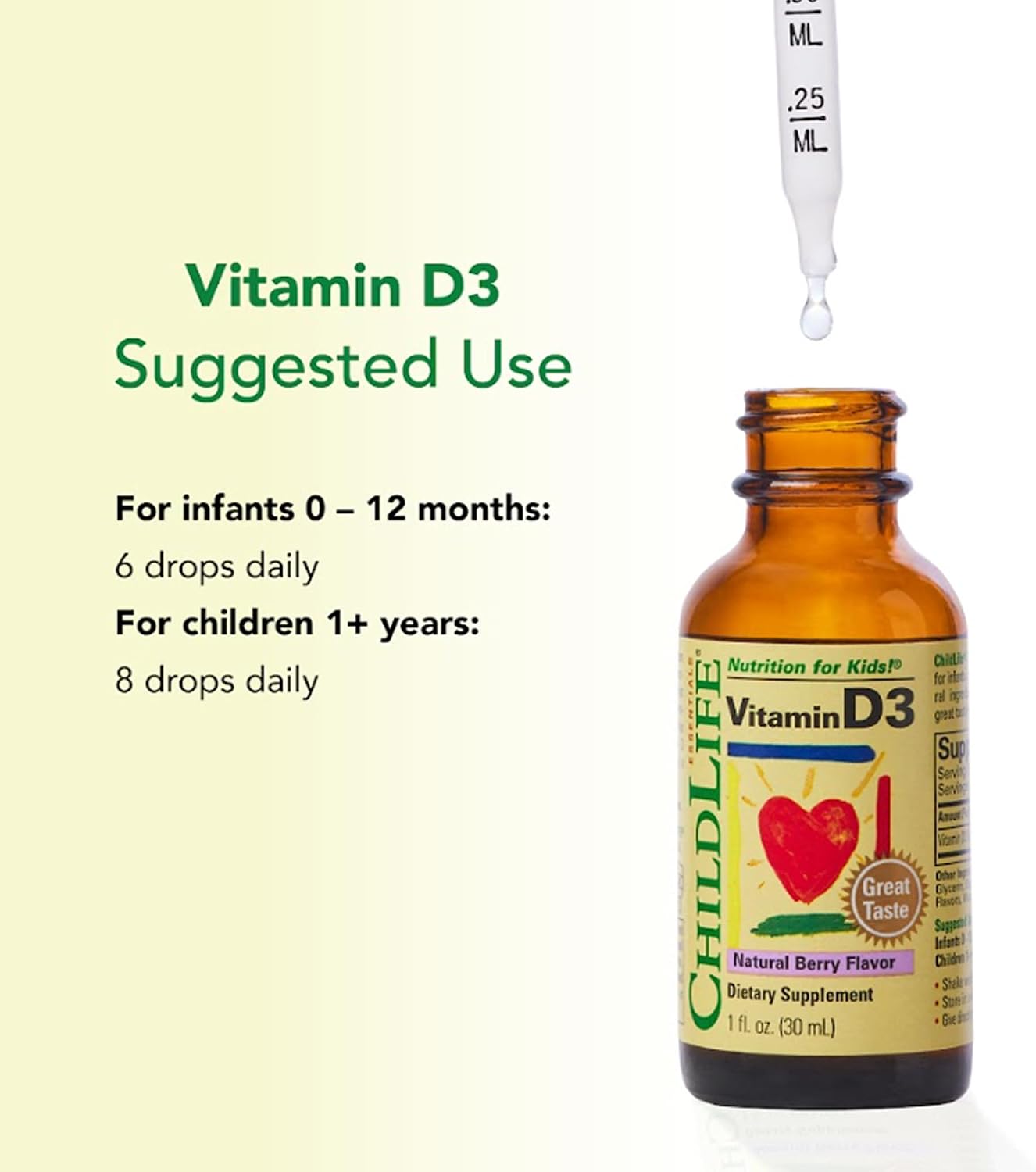 ChildLife Essentials Baby Vitamin D3 Drops – 500 IU – Natural Berry Flavour