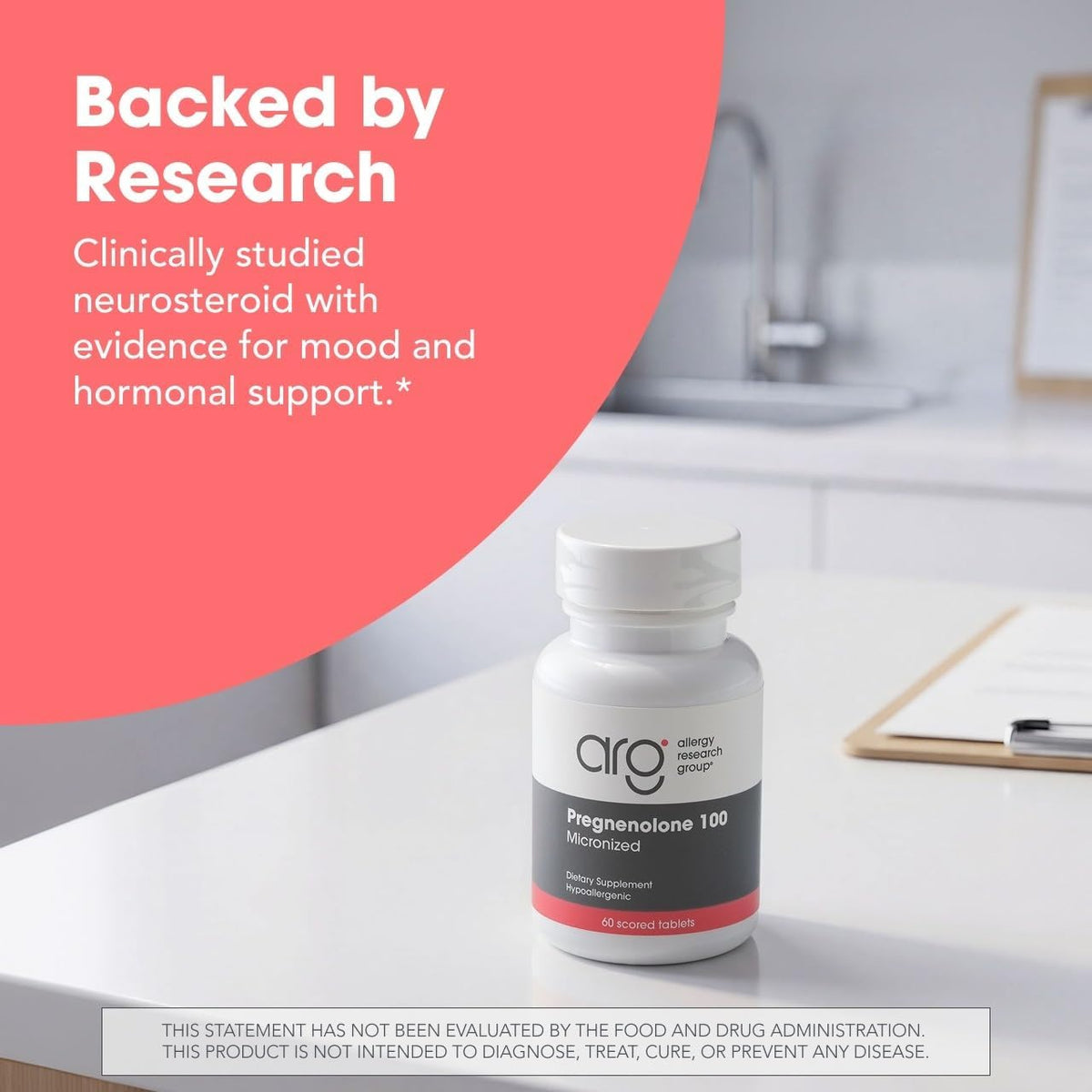 Allergy Research Group ARG Pregnenolone 100 mg - Micronized Hormone Precursor Support - Highly Bioavailable - Hypoallergenic - 60 Servings - 60 Scored Tablets - görsel 5