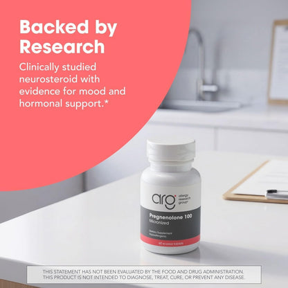 Allergy Research Group ARG Pregnenolone 100 mg - Micronized Hormone Precursor Support - Highly Bioavailable - Hypoallergenic - 60 Servings - 60 Scored Tablets