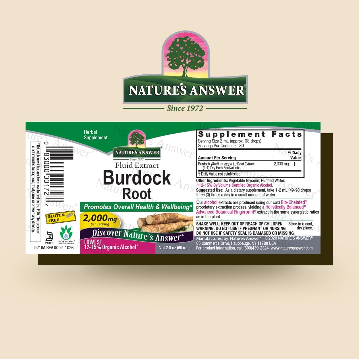 Nature's Answer Burdock Root Herbal Supplement - Super Concentrated, Low Alcohol, Gluten-Free - 2 fl oz (60 mL)
