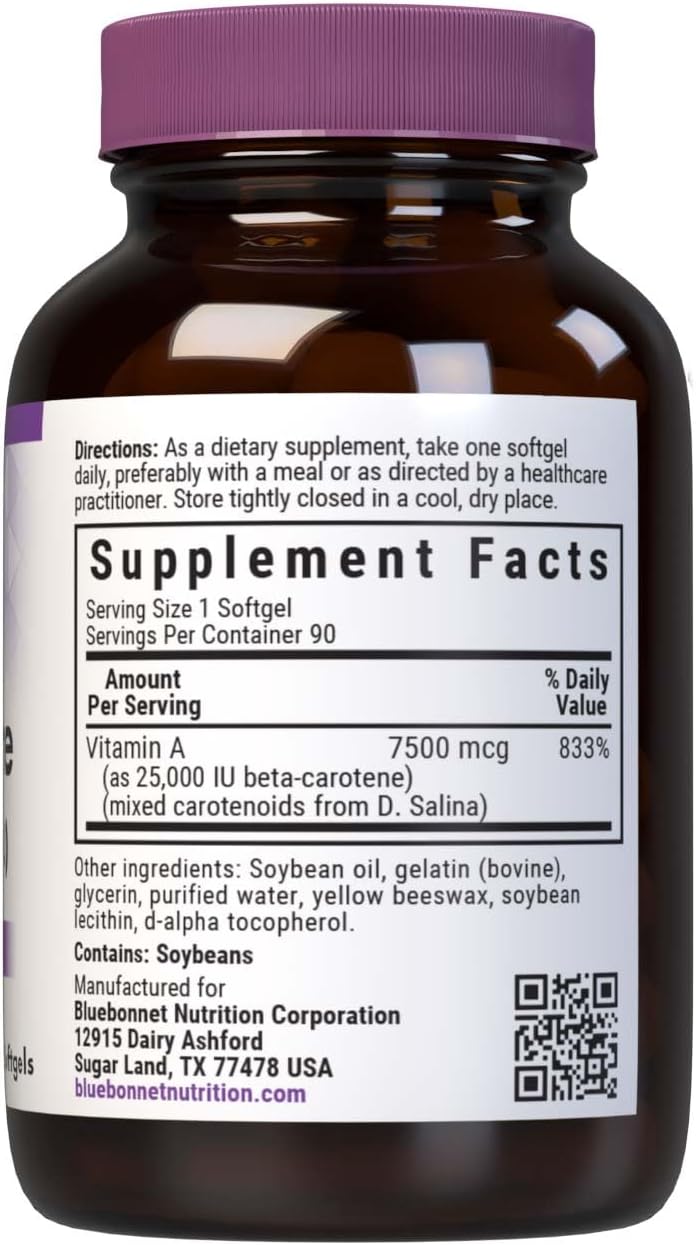 BlueBonnet Mixed Beta-Carotene 25,000 IU (7500 mcg) - Eye Health & Immune Support - 90 Softgels - görsel 2