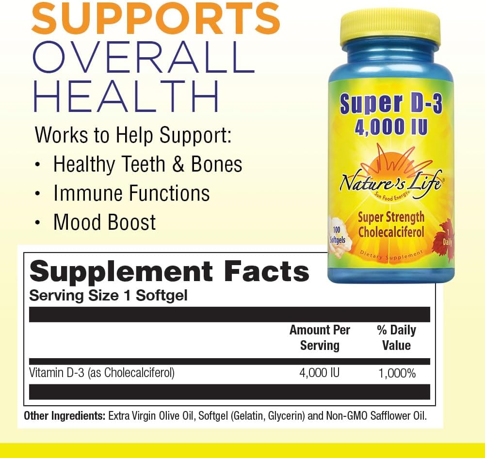 Nature's Life Super D-3 4000 IU Vitamin D3 Supplement - 100 Softgels