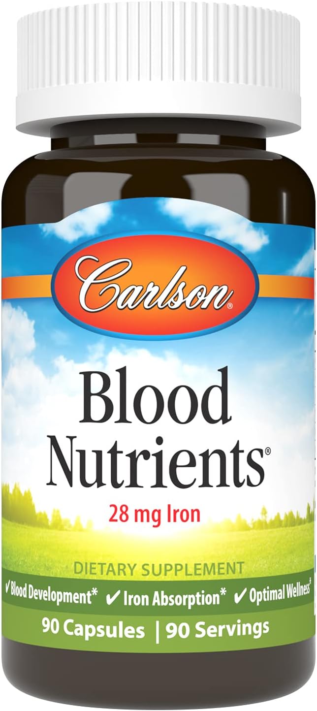Carlson Blood Nutrients – 28 mg Iron for Blood Health, 90 Capsules
