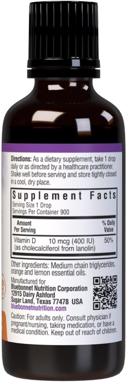 Bluebonnet Liquid Vitamin D3 Drops 400 IU, Citrus, 30 mL