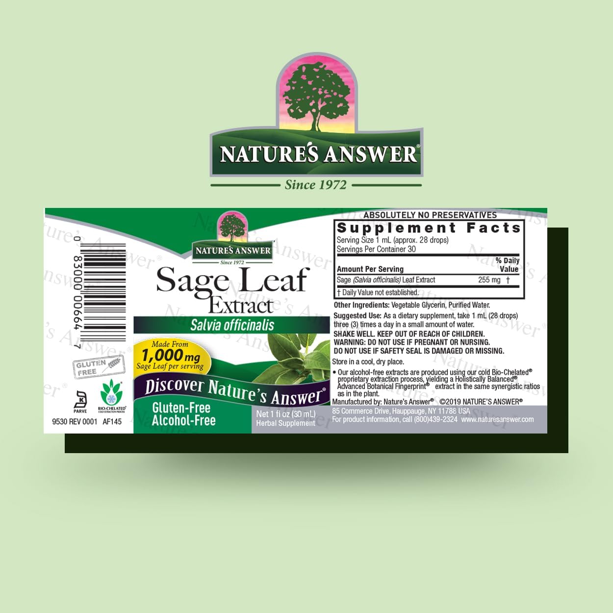 Nature's Answer Alcohol-Free Sage Leaf Liquid Extract, 1 fl oz (30 mL)