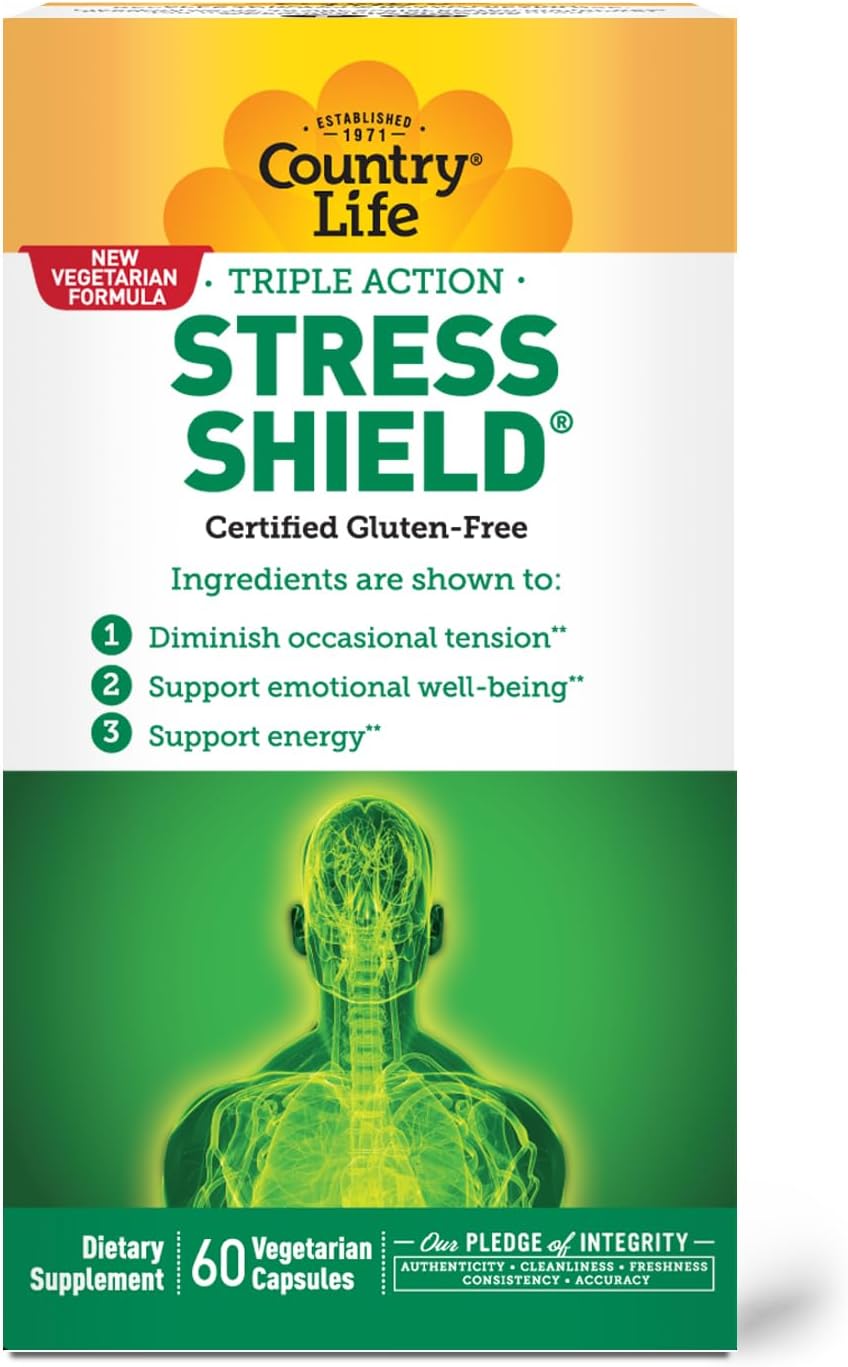 Country Life Stress Shield - Stress & Tension Relief Supplement with Ashwagandha & B Vitamins, 60 Capsules