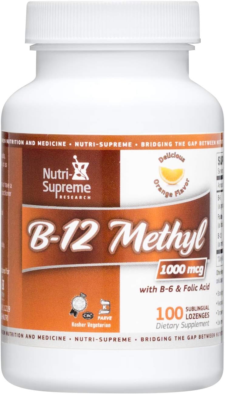Nutri-Supreme Research Kosher B12 Lozenge (Methylcobalamin) with Vitamin B6, Folic Acid & Biotin, 100 Lozenges