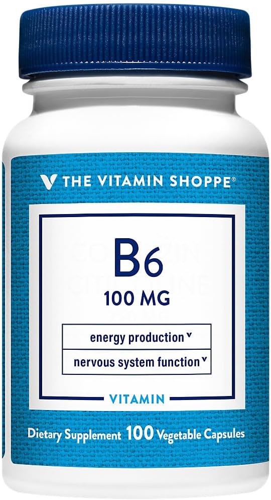 The Vitamin Shoppe Vitamin B6 100mg – Pyridoxine HCL – 300 Veggie Capsules