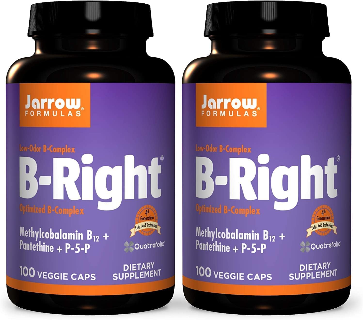 Jarrow Formulas B-Right - Low-Odour Vitamin B-Complex, 100 Veggie Caps (Pack of 2)