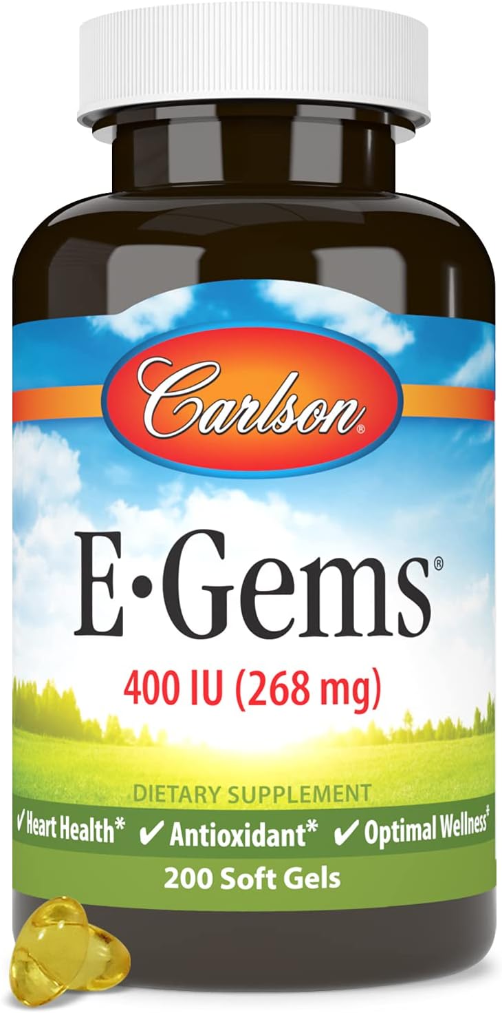 Carlson E-Gems Vitamin E 400 IU – Heart Health & Antioxidant Support, 200 Softgels