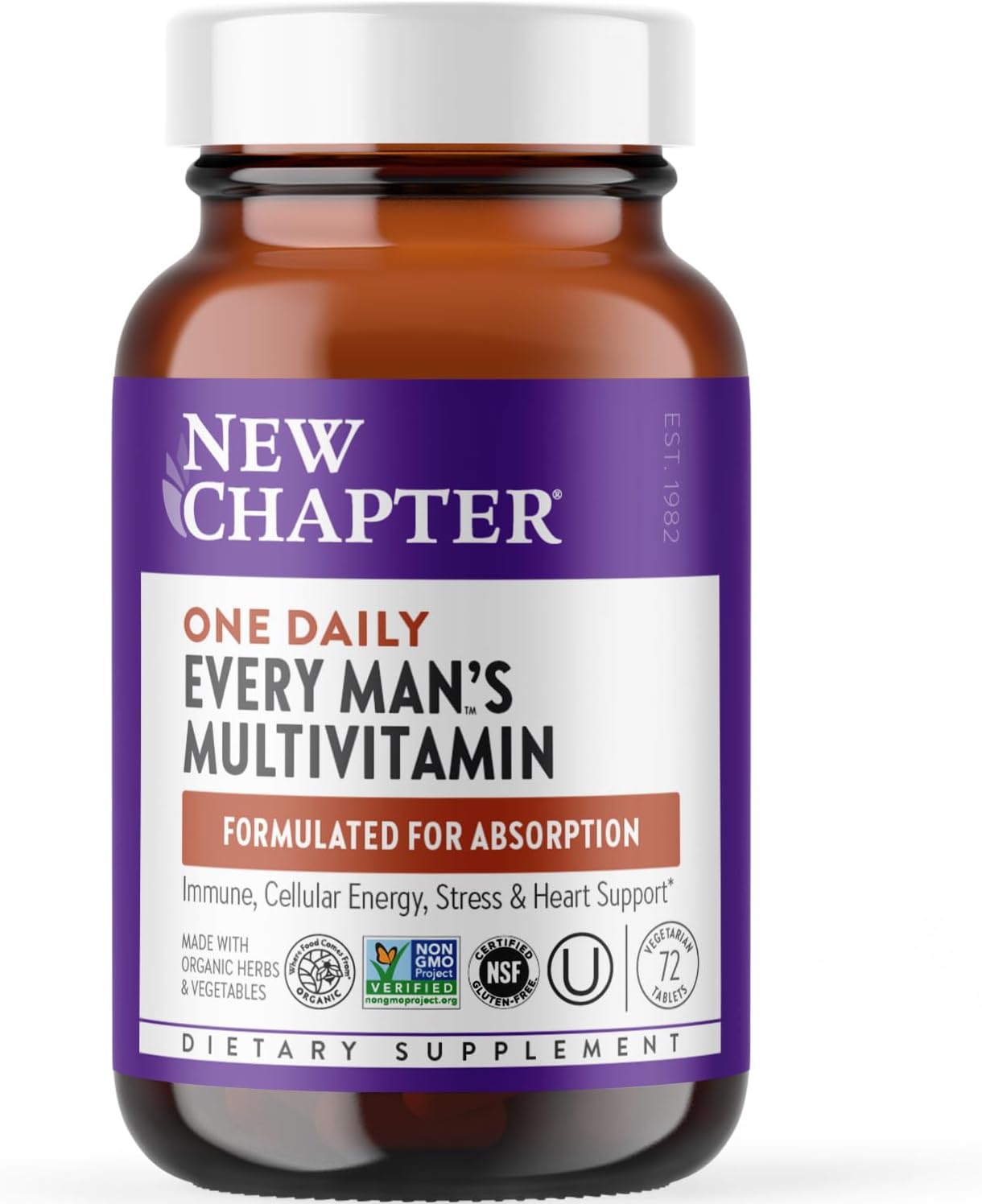 New Chapter Every Man's One Daily Multivitamin - May Help Support Immune, Energy & Bone Health* - Fermented, Organic, Vegetarian - 72 Tablets