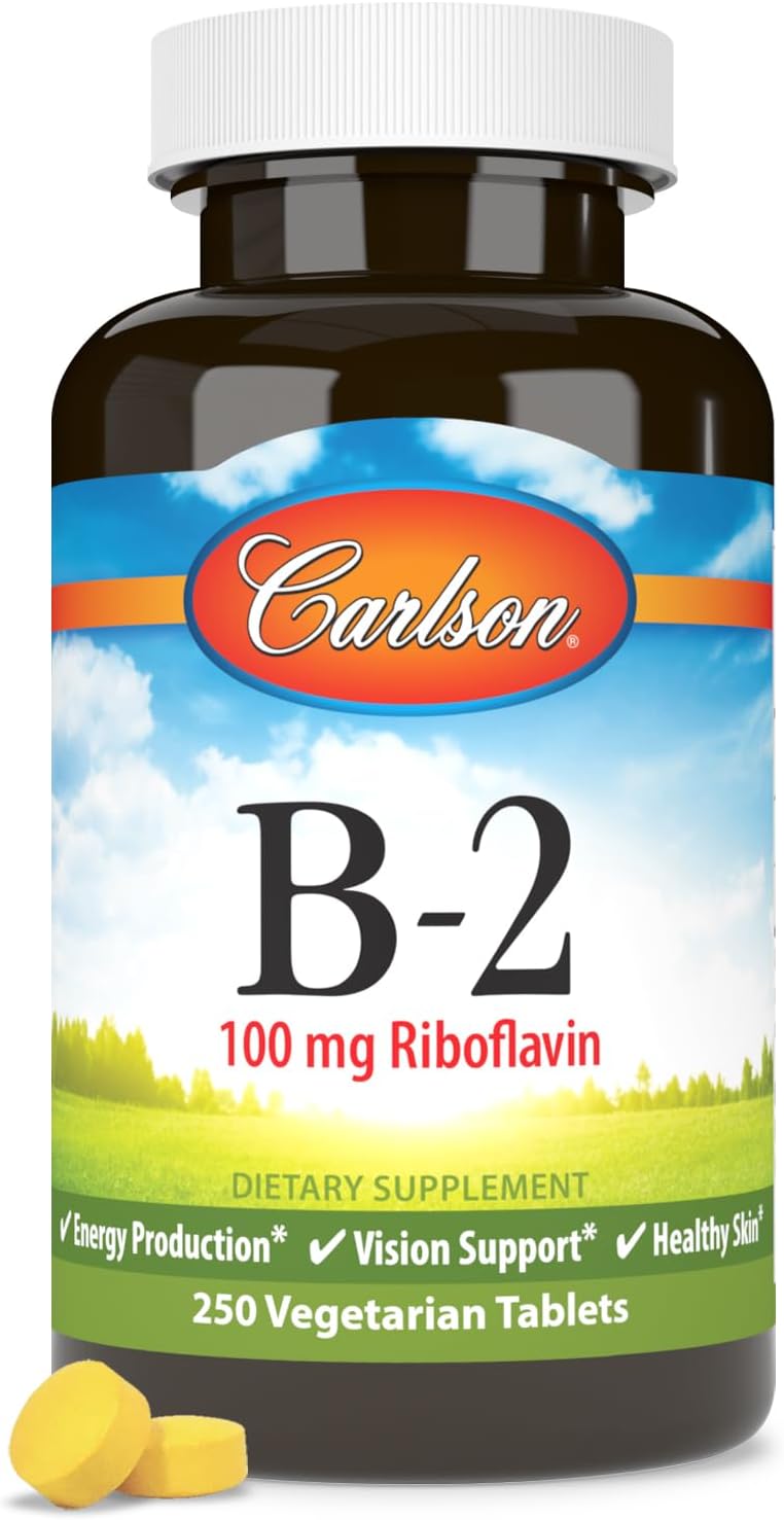 Carlson - B-2, 100 mg Riboflavin, Energy Metabolism, Vision Health & Skin Maintenance, 250 Vegetarian Tablets