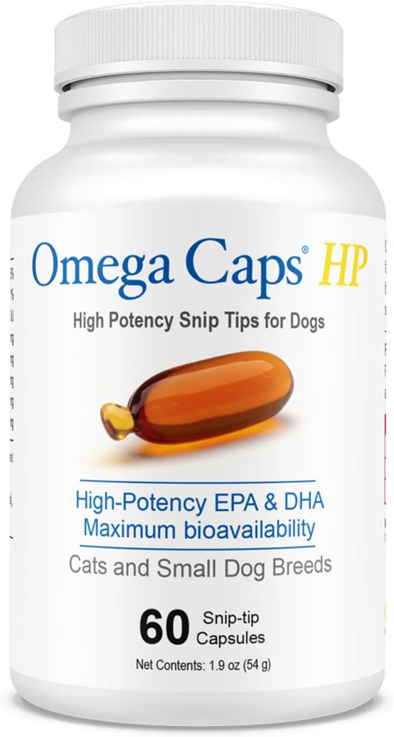 Omega-Caps HP Snip Tips for Cats and Small Dogs - Omega-3 Fish Oil Supplement with EPA, DHA, Vitamins, Minerals, and Antioxidants - Helps Support Immune, Joint, Heart, and Brain Health - 60 Softgels