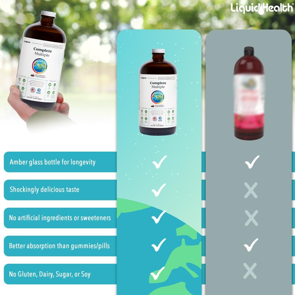 LIQUIDHEALTH Complete Multiple Adult Liquid Multivitamin with Real Fruits & Vegetables, Immune & Gut Health Support, Energy, Vegan, Non-GMO (946 mL)