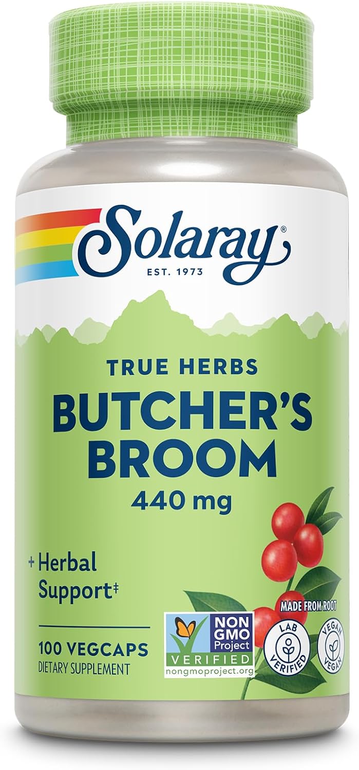 SOLARAY True Herbs Butcher's Broom 440mg – Non-GMO, Vegan, Gluten Free, 100 VegCaps