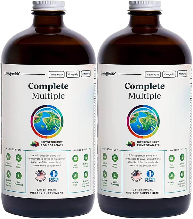 LIQUIDHEALTH Complete Multiple Adult Liquid Multivitamin with Real Fruits & Vegetables, Immune & Gut Health Support, Energy, Vegan, Non-GMO (946 mL)